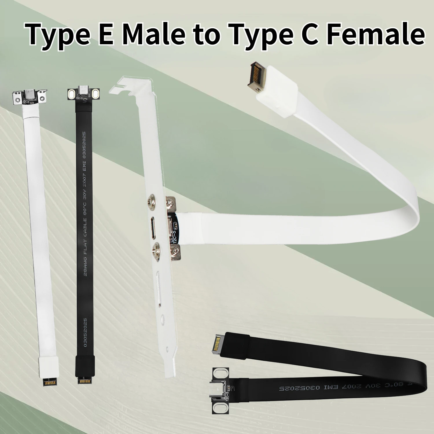 Shielded 20G USB 3.2 Gen2x2 Type C to Type E Flat Extender Cable/ Fixing Buckle for ITX/ATX Mainboard Computer Chassis Host Wire