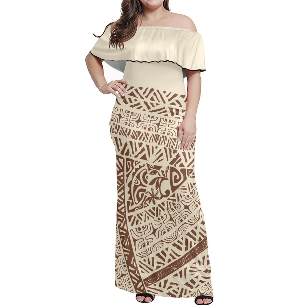 

Plus Size Elegant Dress 7XL Polynesian Tribal Clothing Island Samoan Tapa Print Custom Ladies Sexy Summer Off Shoulder Dresses