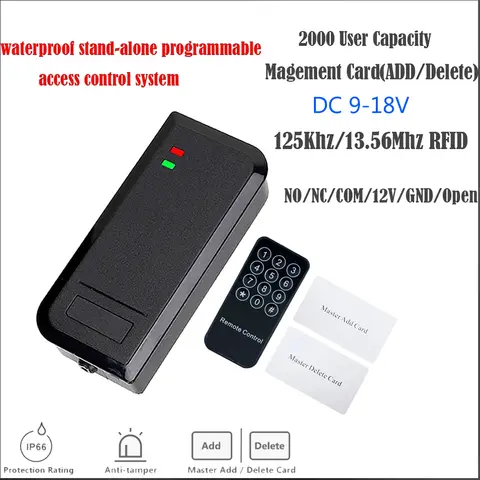 S2-EM IP66 방수 125Khz 13.56MHZ RFID 액세스 컨트롤러 카드 리더 액세스 제어 시스템(관리자 카드 2000 사용자 포함)