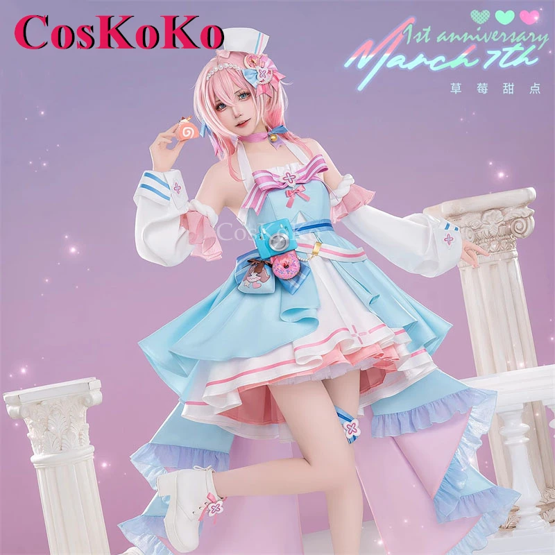 

CosKoKo March 7th Cosplay Costumes Game Honkai: Star Rail Strawberry Dessert Sweet Dress Halloween Party Role Play Clothing S-XL