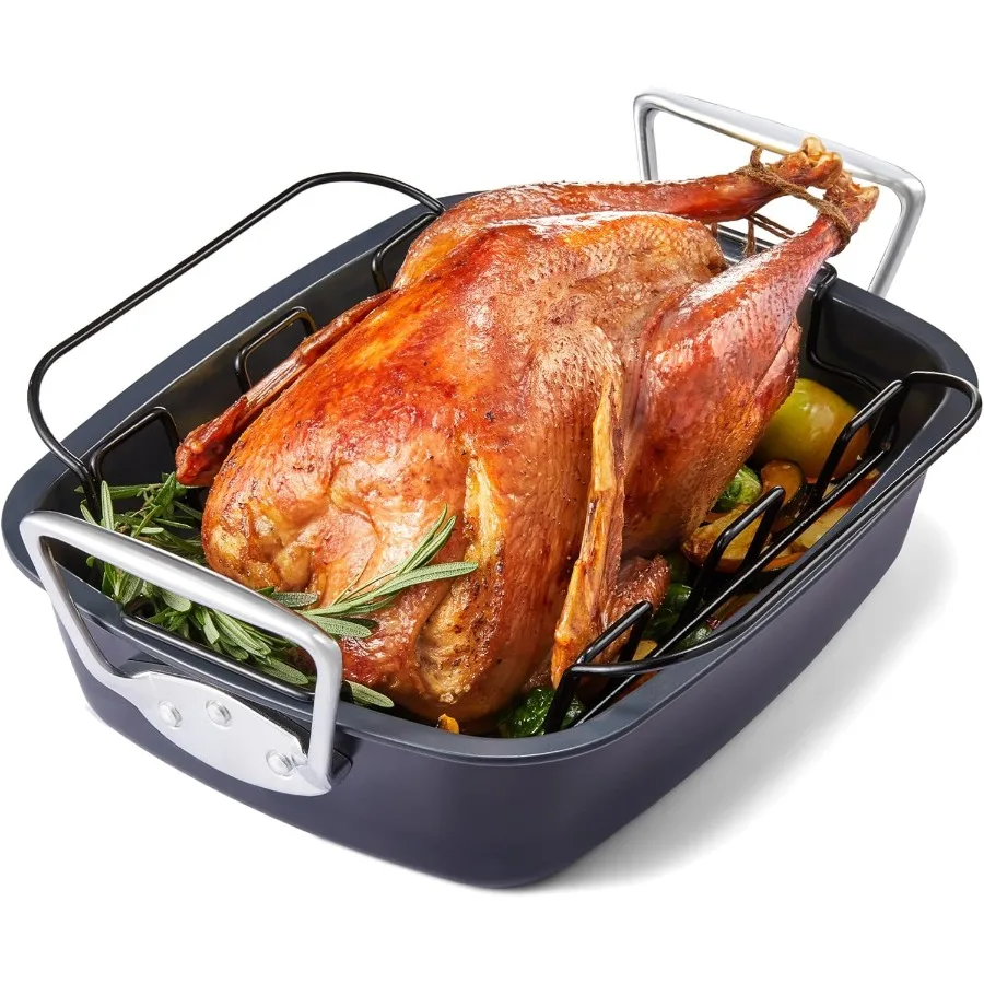 

Extra Large Turkey Roasting Pan with Rack UShaped 18.7×13.6 Inch Nonstick Roaster Pan for 25 lb Turkey and Chicken Deep Turkey