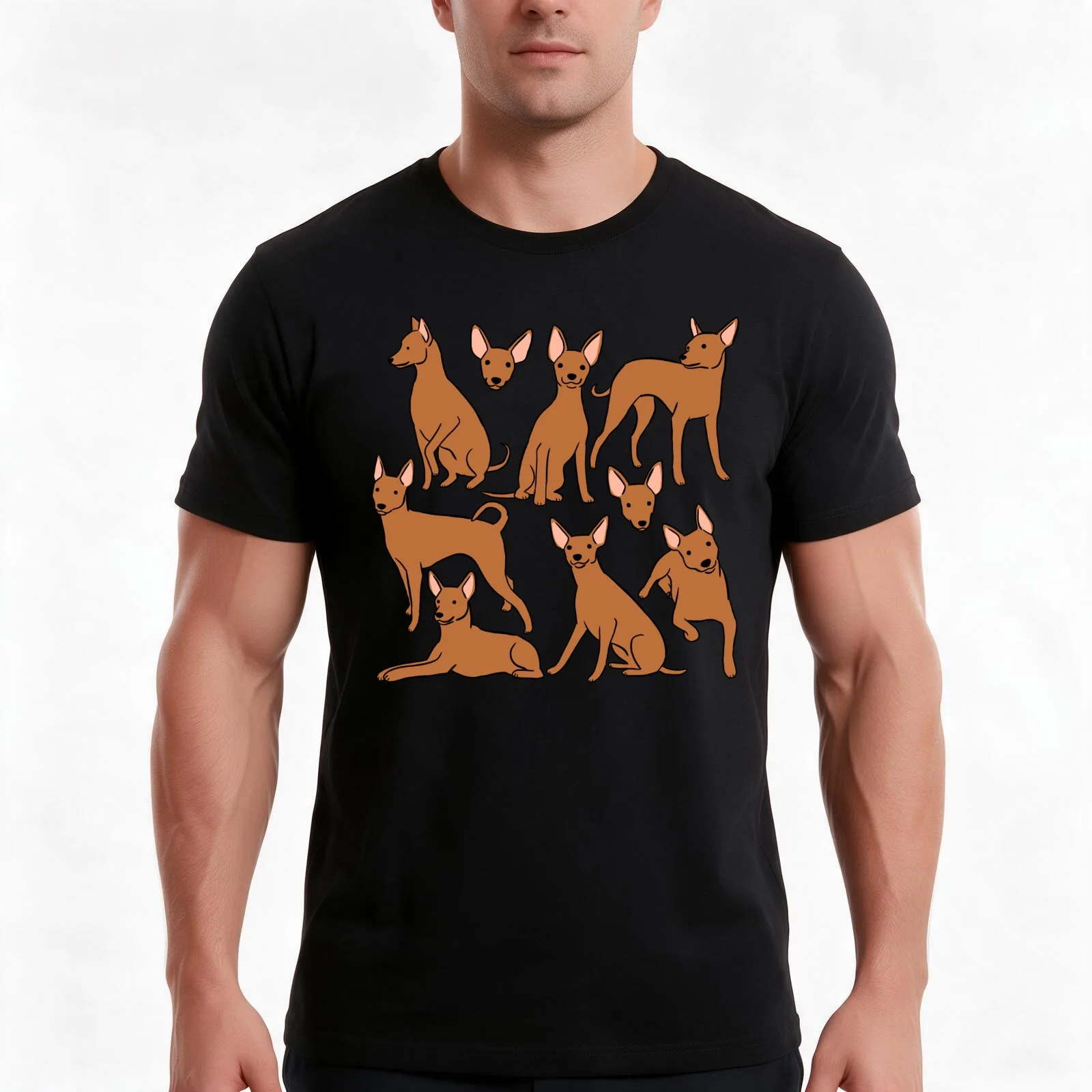 Red Miniature Pinscher cute illustration pattern T-Shirt Summer Casual Cotton Tee Oversized Streetwear Tops Unisex Men Women