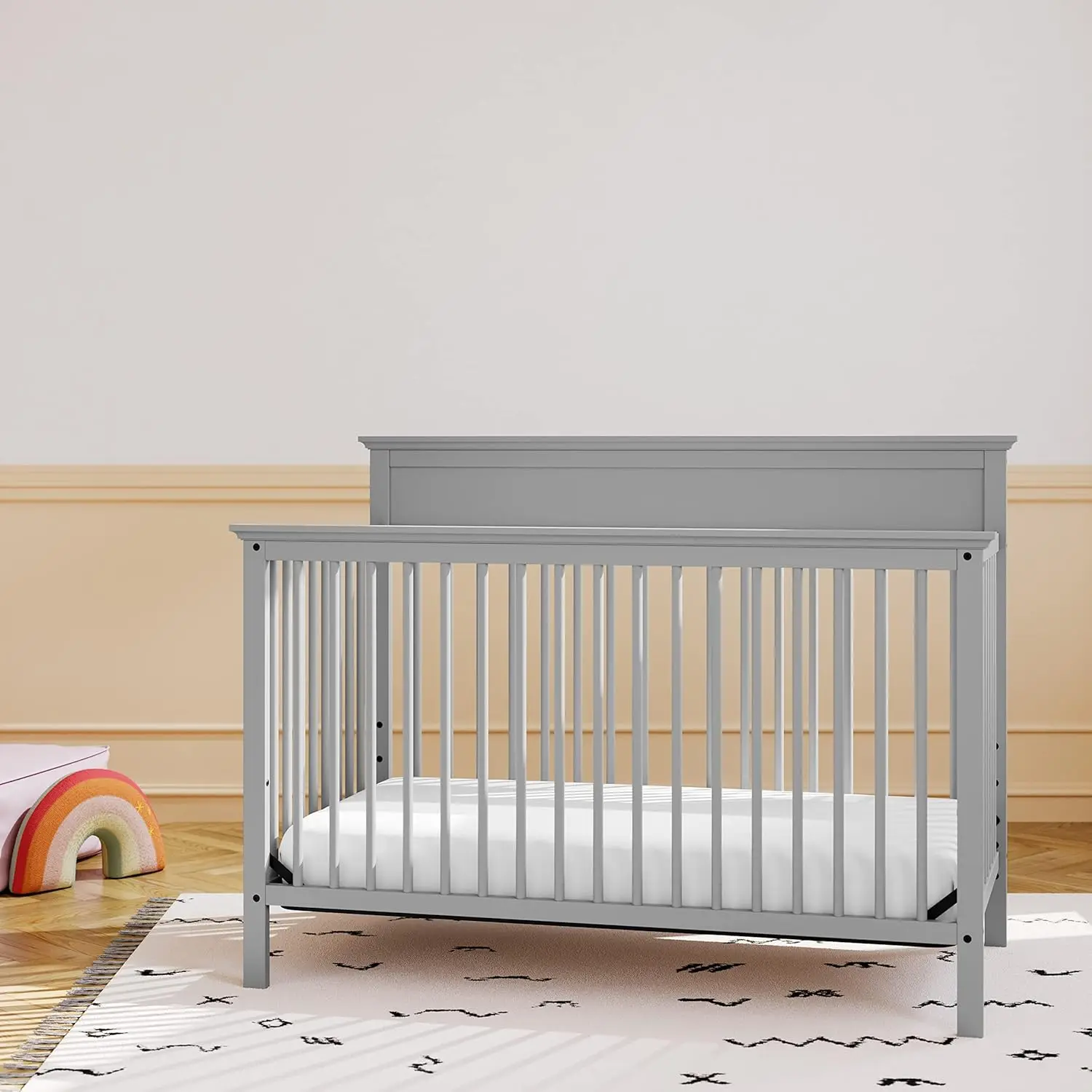 Storkcraft Carmel 5-in-1 Convertible Crib (Pebble Gray) - GREENGUARD Gold Certified, Converts to Toddler Bed & Full-Size Bed,