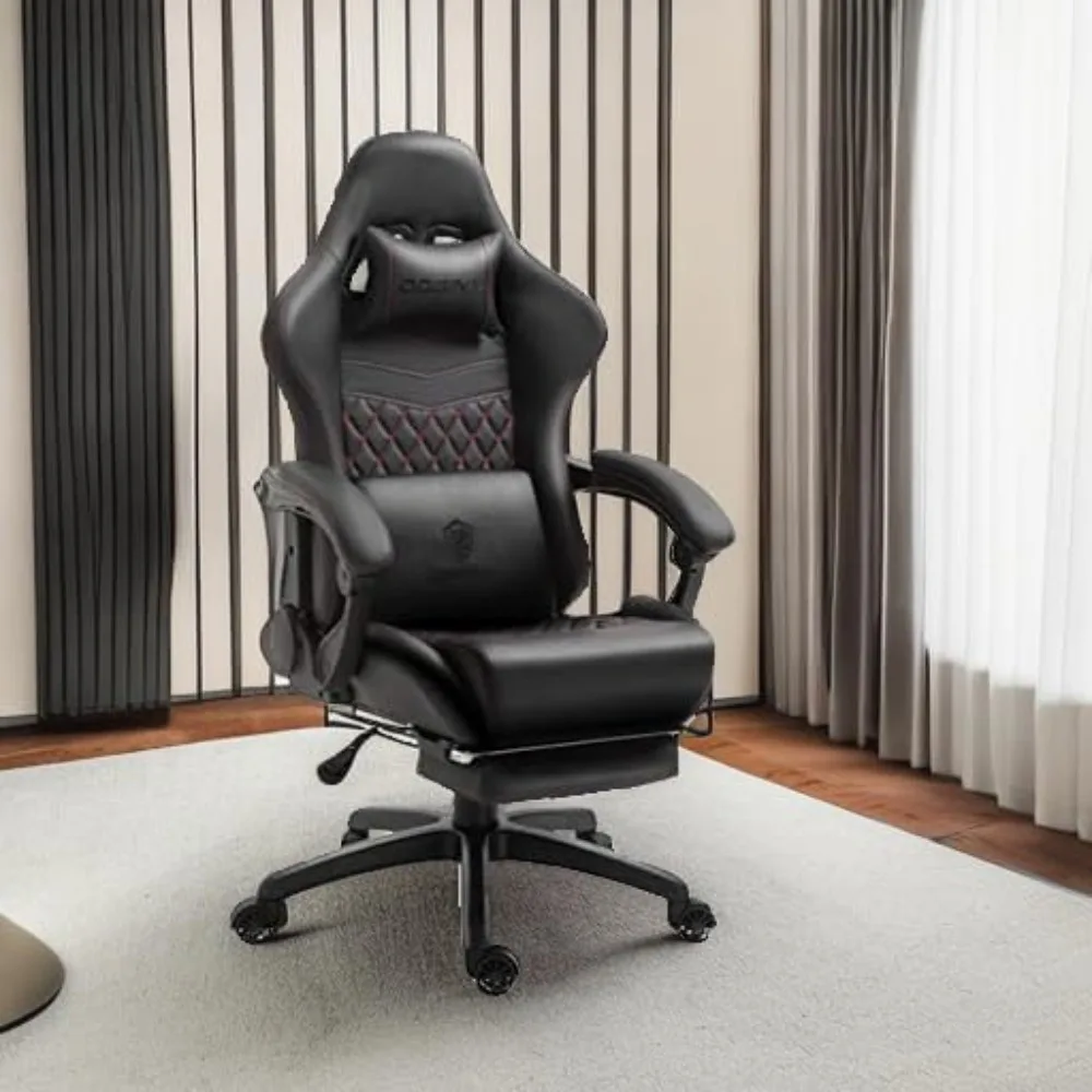 

Gaming/Office PC Chair with Massage Lumbar Support, PU Leather High Back Adjustable Swivel Office Chairs