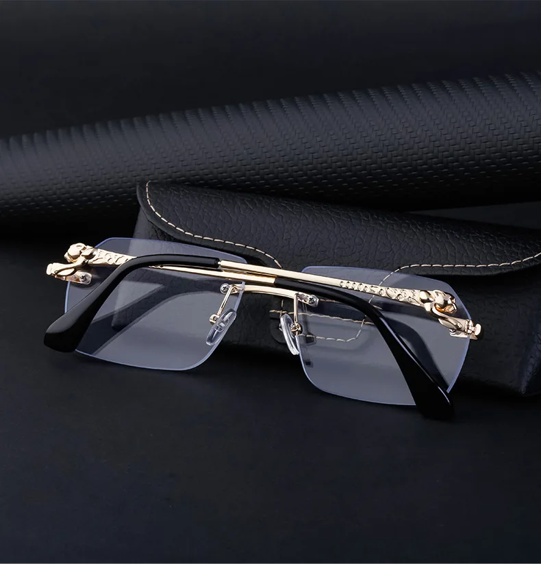 Hbk steampunk randlose Sonnenbrille Männer neue Vintage Geparden kopf legierung rahmen los für Mann Frauen Luxus fahren Sonnenbrille – Detail 6
