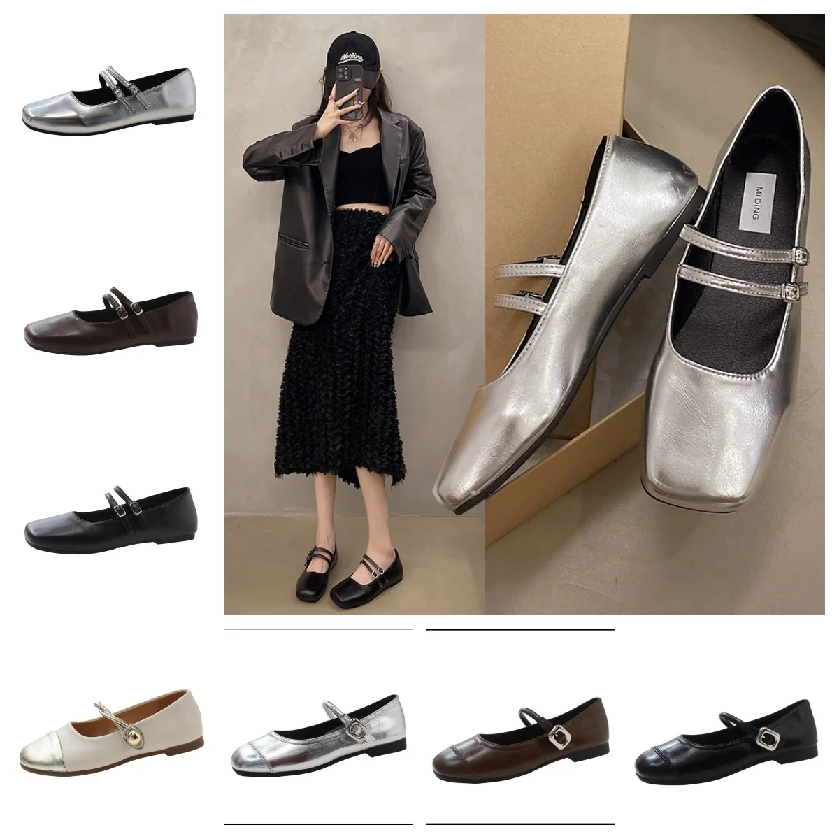 

2024 new high quality French evening style silver casual shoes exploding temperament soft sole single shoes women flat shoes