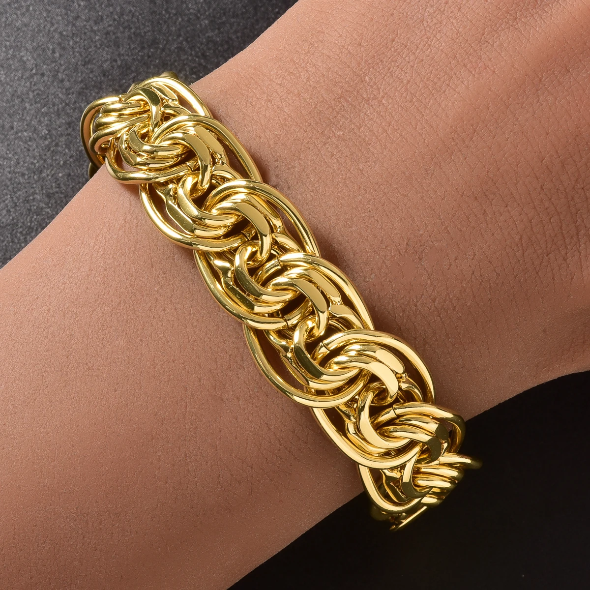 Chunky Chain Bracelet Unisex Men Women Copper Gold Plated Vintage Punk Statement Wrist Bangle Daily Party Fashion Jewelry Gift