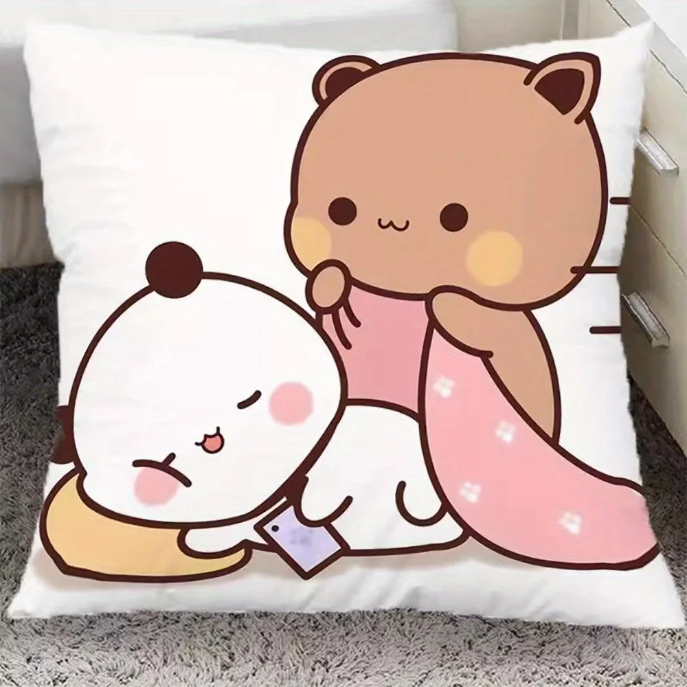 Bubu & Dudu Pillow & Cushion Cover 2pc – Cute Sleeping Panda and Brown Bear, Kawaii Cartoon Couple Design for Bedroom or Sofa