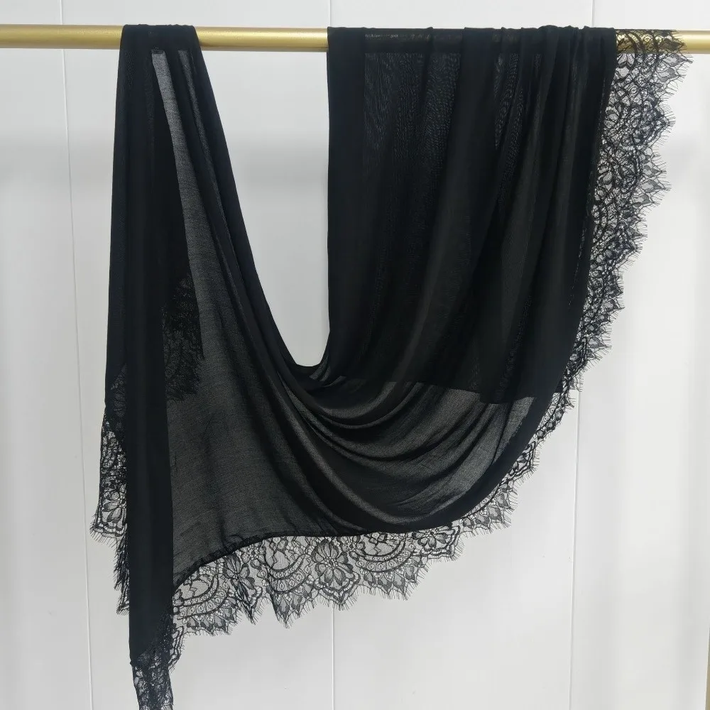 

Breathable Sunscreen Lace Edge Headscarf Cotton Solid Color Hijab Scarf Turban Head Wrap Thin Large Shawl Girls