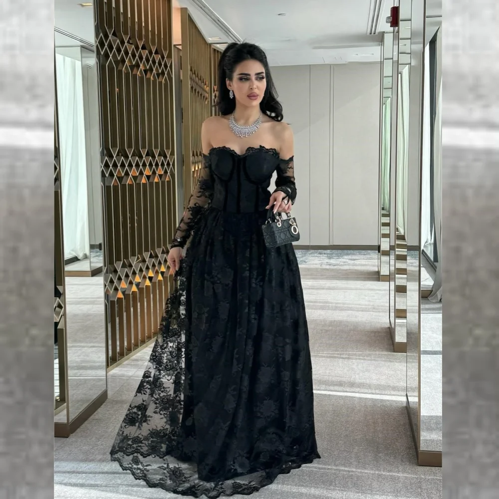 Customized Evening Saudi Arabia Jersey Draped Pleat Ruched Engagement A-line Off-the-shoulder Bespoke Occasion Gown Long Dresses