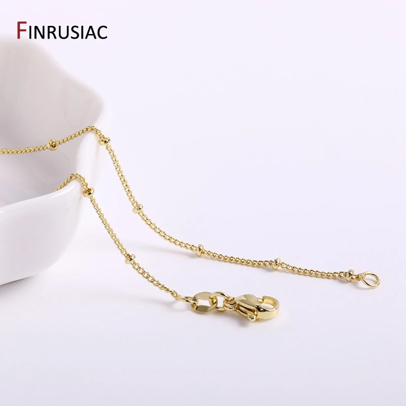 18K Gold Plated Beads Chains For Jewelry Making 45cm Brass Metal Beads Necklace Chains For Necklace Making