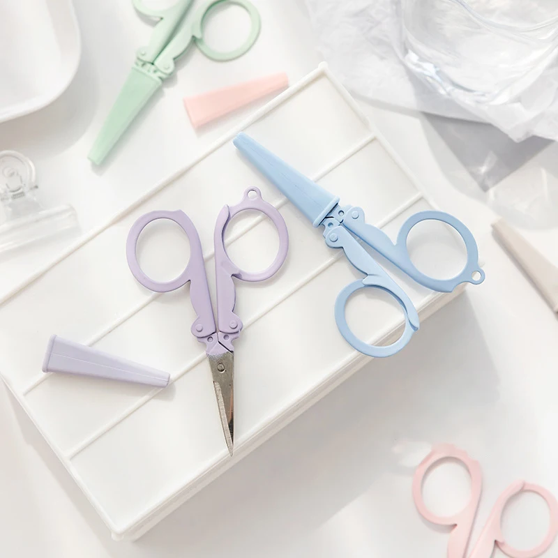 Cute Foldable Scissors Mini Morandi Paper Cutter Knife Portable Envelopes Opener DIY Handmade Art Tools School Office Supplies