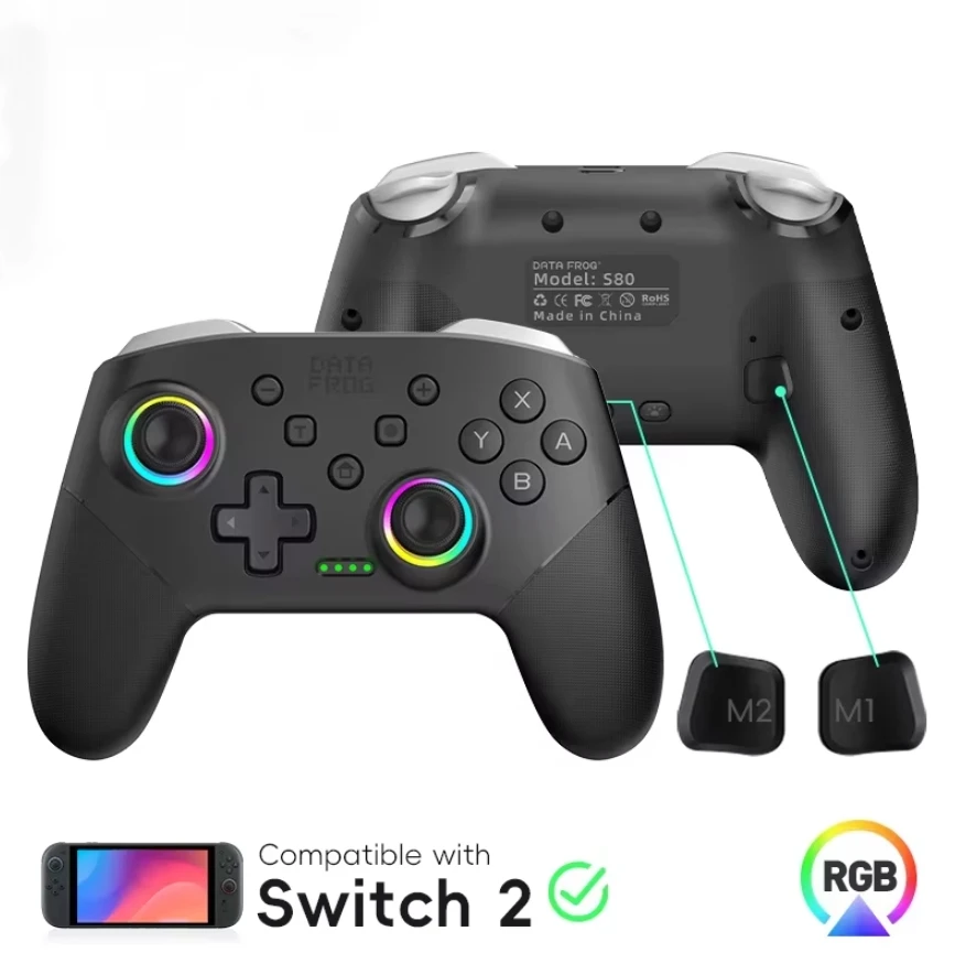 switch-2-switch-oled-lite-用のワイヤレスゲームコントローラー。ターボ機能と1000mahバッテリーを搭載したプロ仕様のジョイスティックゲームパッド。
