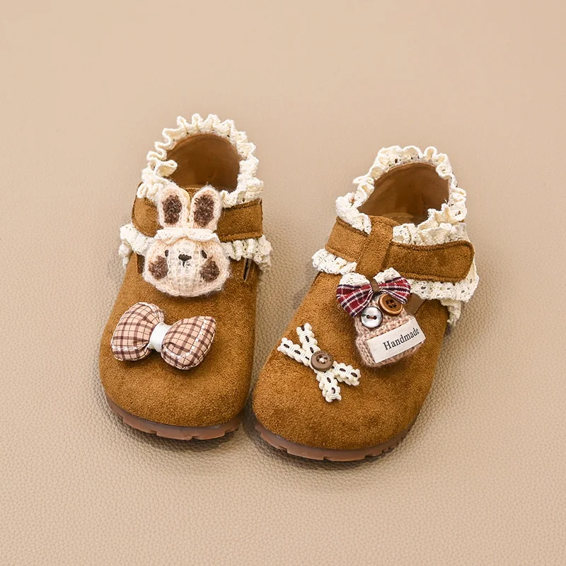 

2023 трендовые балетки для девочек, детская кожаная обувь с милым кроликом и бантом, повседневная элегантная модная детская обувь принцессы на плоской подошве, новинка