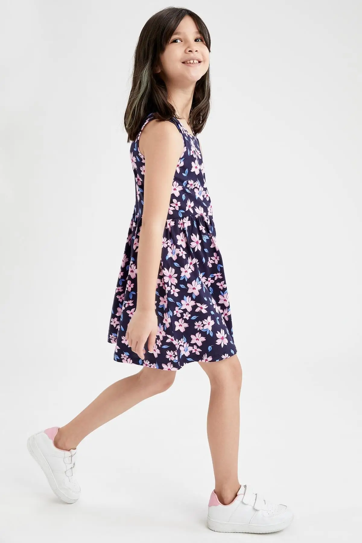 Female Child Flower Print Sleeveless Dress 100 cotton casual multi-color