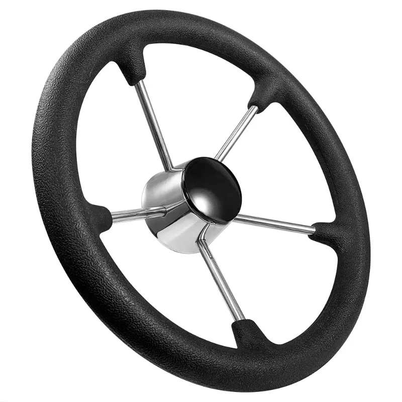 Steering Wheel  with 5 Spoke Stainless Steel Knob Surface with Black Rubber Foam Boat Steering Wheel 11/13.5/15.5 Inch