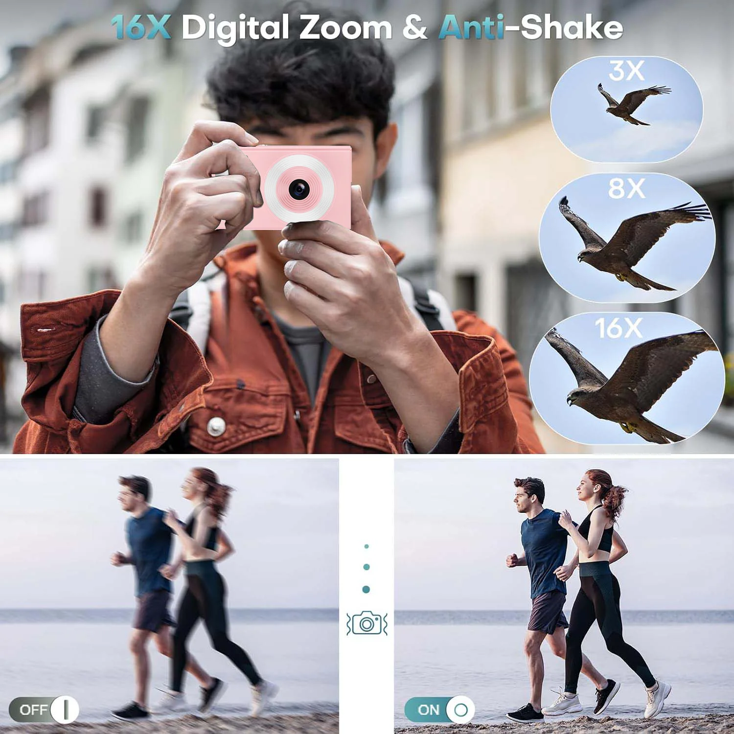 Câmera CCD com Ring Fill Light para crianças, brinquedos educativos, presentes de aniversário, cartão de 64GB, 44MP, vídeo 1080P