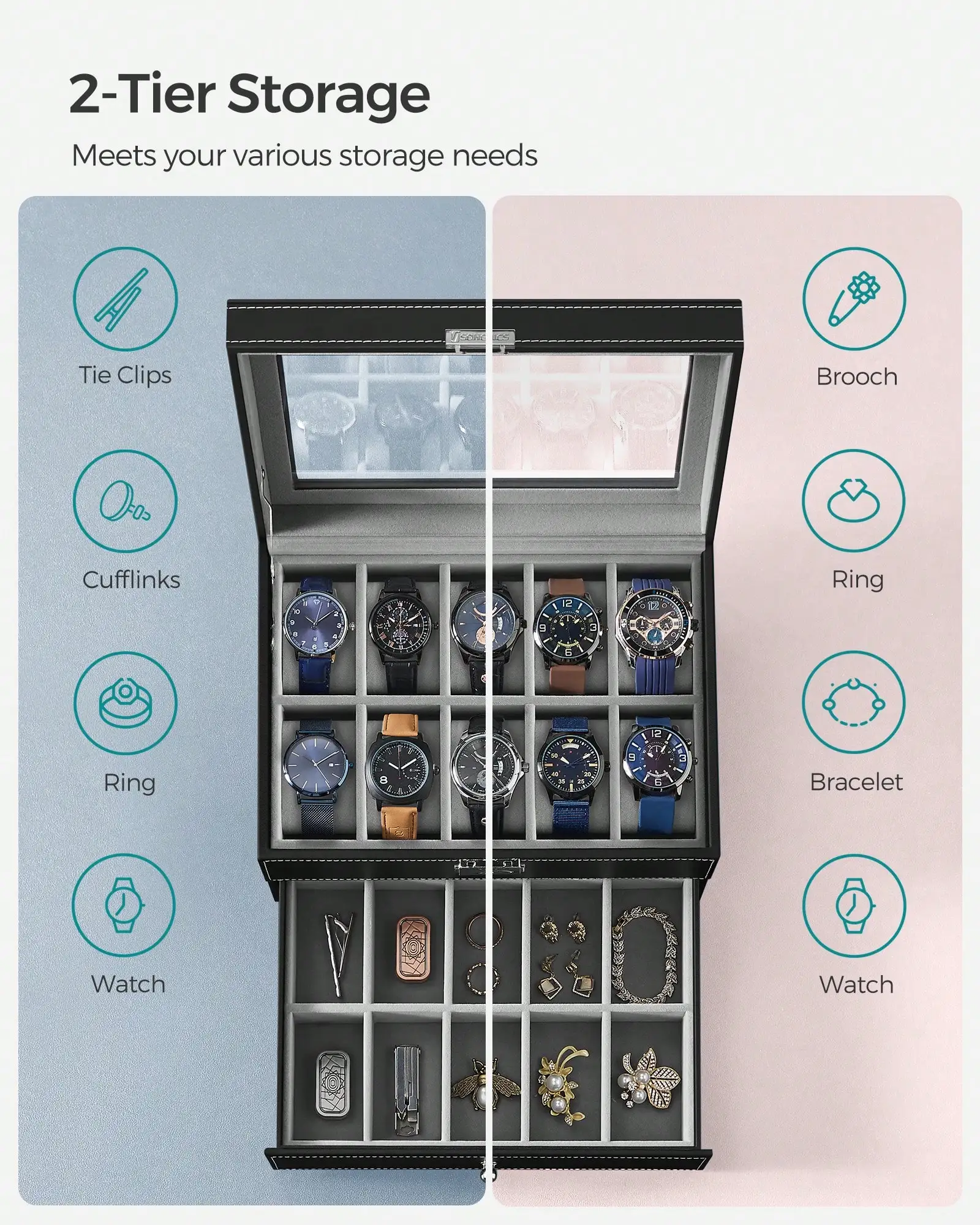 20-Slot Watch Box with Glass L - Watch Display Box recension och pris