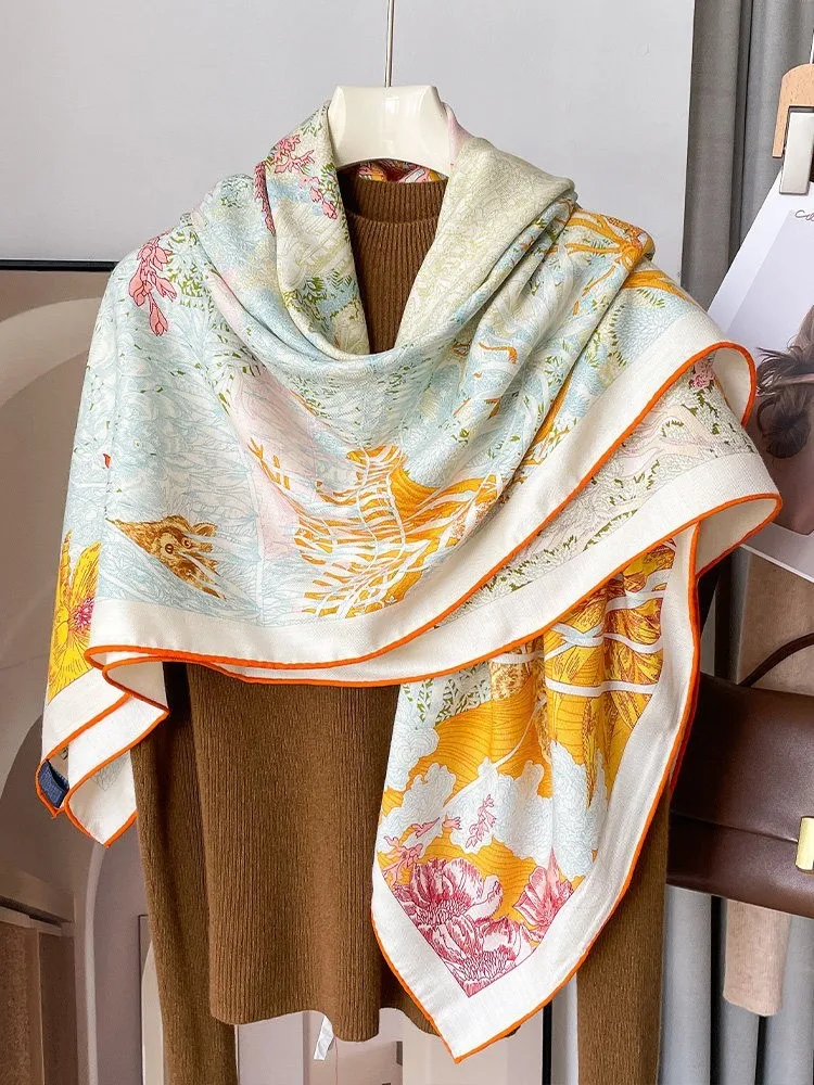 Silk and wool scarves for women's summer air-conditioned room shawls paired with large square