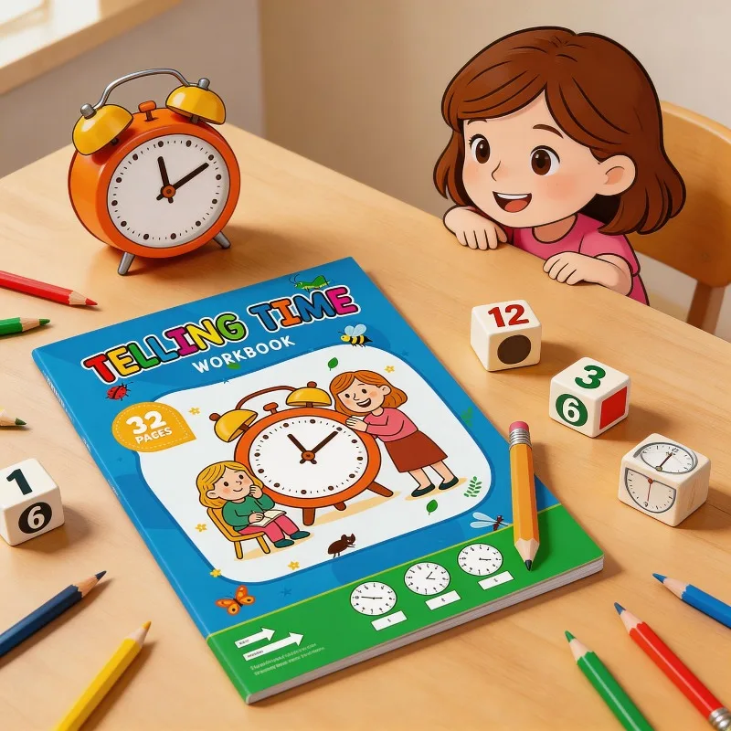 32 Page Children's Time Exercise Book, Puzzle Clock Drawing Book, Understanding Time, Fun Time Cognition Exercise Book