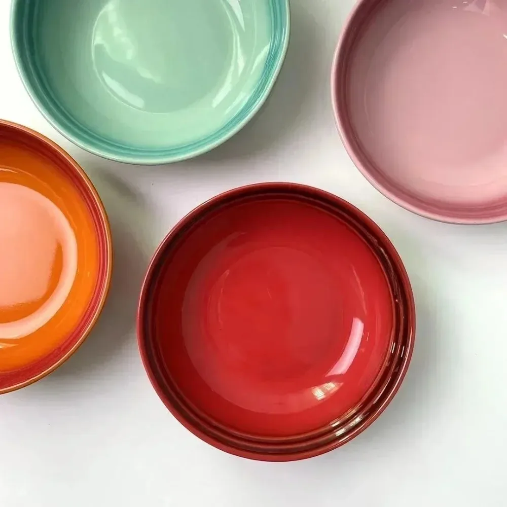 

1 Pack Ceramic Dinner Plate,7 Inches Porcelain Soup Bowl,Dessert Salad Food Dish,Kitchen Serving Tray,Colorful Deep Tableware