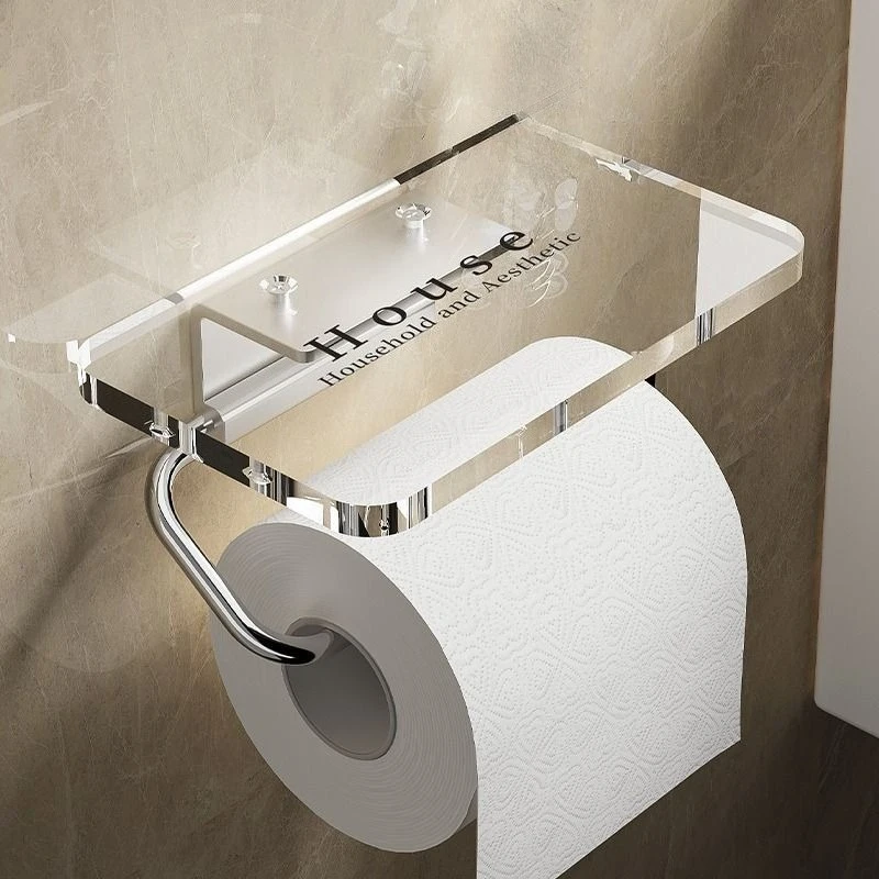 1pc Bathroom Plastic Roll Paper Holder Non Perforated Toilet Paper Holder Glue-free Tissue Storage Rack Bathroom Accessories