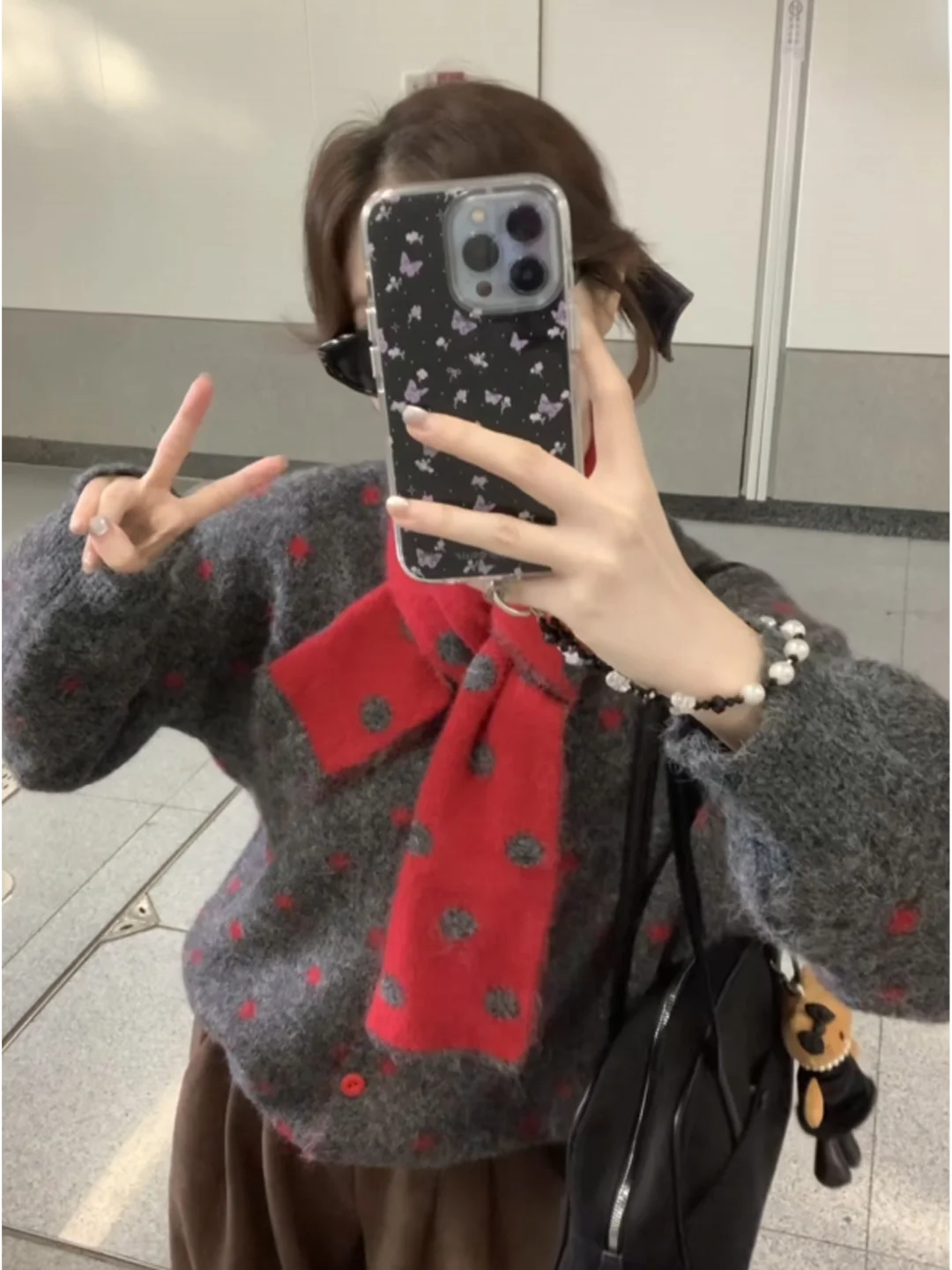 

Женский вязаный кардиган в горошек, теплый, свободный, в корейском стиле, осенне-зимний, модный