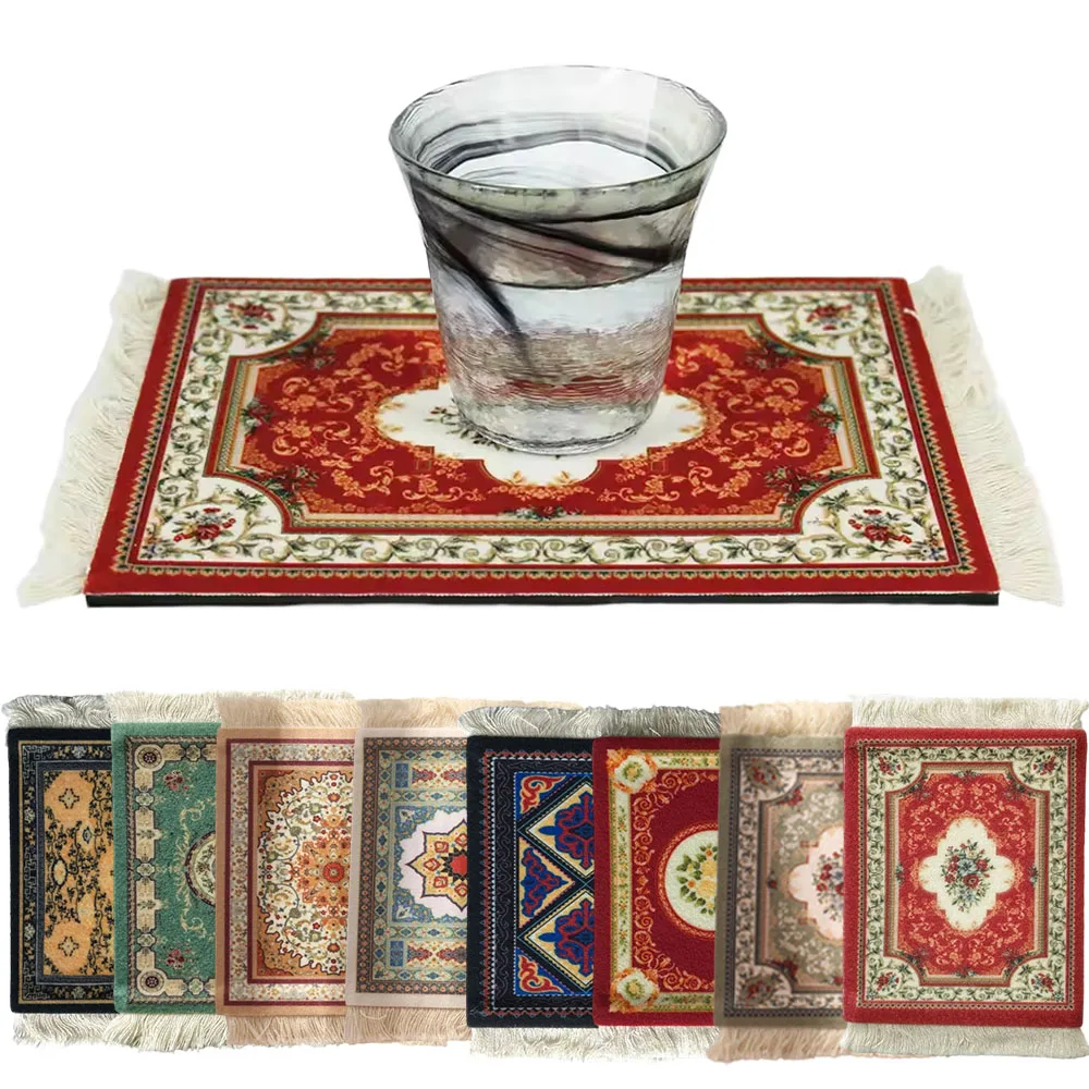 

1PC Non-slip 9x11cm Persian Coaster Plate Mat Cup Placemats Coasters Carpet for Office Home Computer Desk Dinner Table Pad 티코스터
