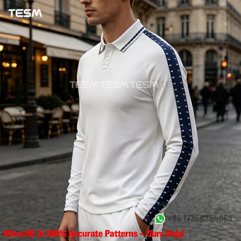 TESM Men Long Sleeve Polo Shirt Retro Striped Soccer Jersey 3D Print Quick Dry Sports Top Streetwear Football Training Tee
