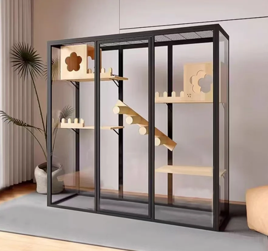 

Luxury Large Indoor Pet Cage Breathable Aluminum Cat Villa Nest Bed Solid Pattern Display Hot Sale Cat Showcase Cattery House