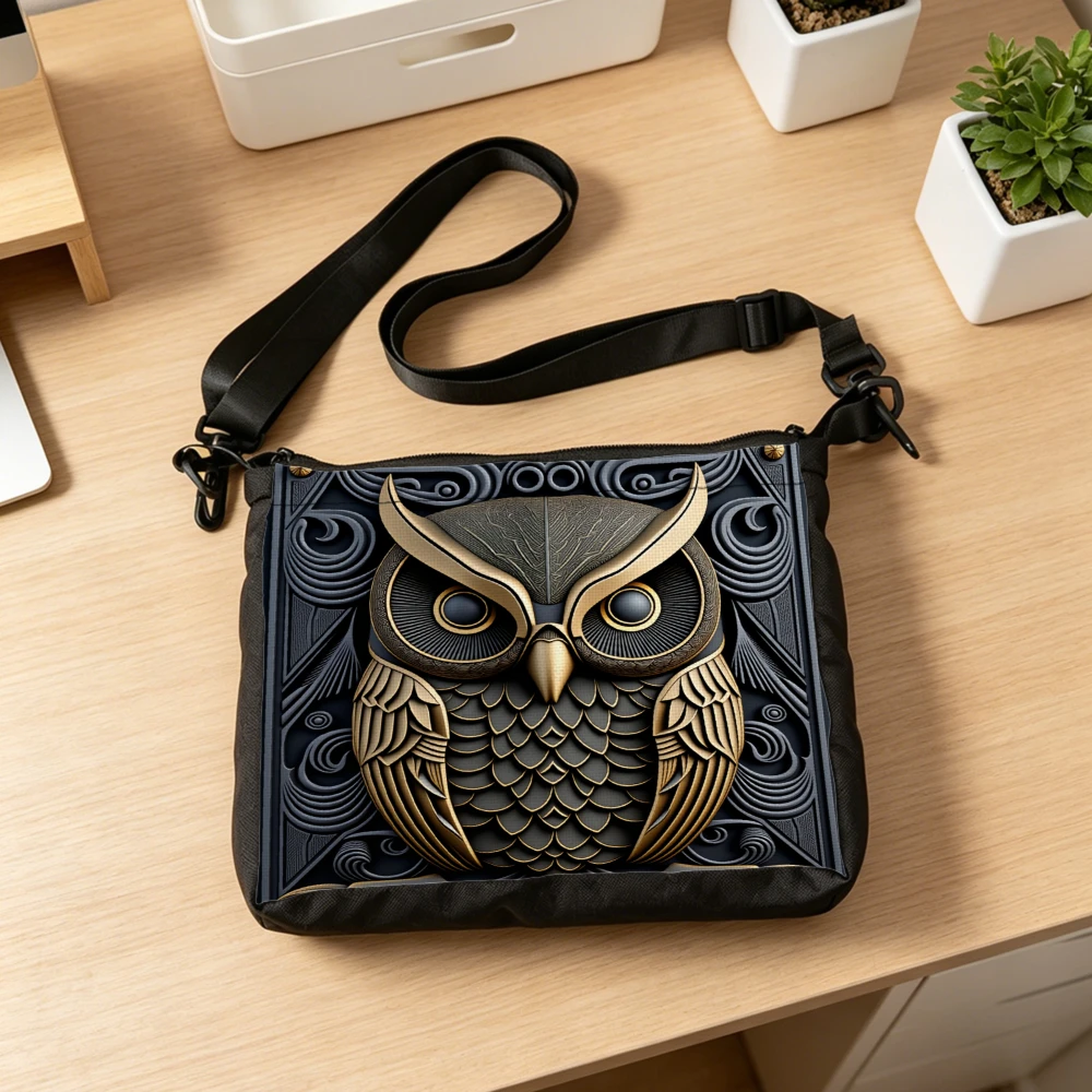 1pc Owl Design Crossbody Bag Black 3D Embossed Owl Pattern Shoulder Bags For Women Office Travel Daily Use Fashion Handbag