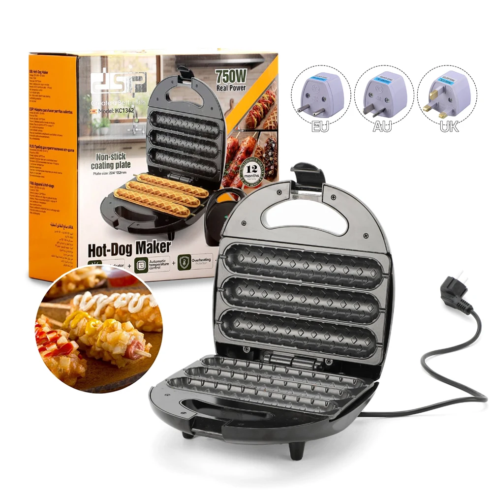 電気ホットドッグマシン-3-コーンドッグワッフルメーカー-ノンスティック両面加熱ソーセージロール-キッチングリドル-パーティーお祝い用