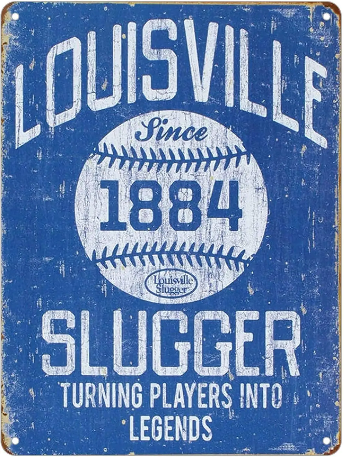 KENSILO Louisville Slugger Blue Baseball Distressed Retro Vintage Decor Metal Tin Sign 16 x 12 inches