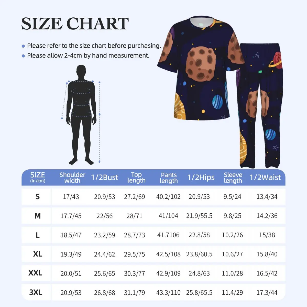 Men Pajamas Suit Short Sleeved Long Pants Cartoon Galaxy Sleepwear Summer Home Clothing Set view 6