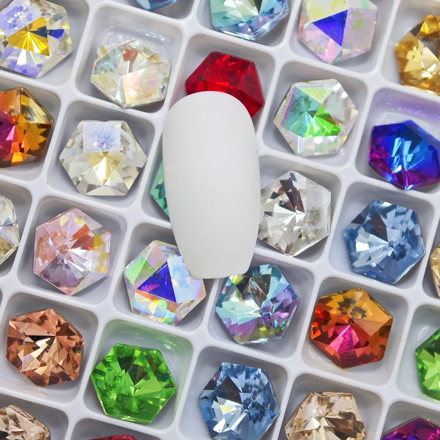 8mm Kaleidoscope Pointed Back Rhinestones for DIY Crafts - Firework-Inspired Facets, Premium Quality & Ultra-Shiny Decoratives