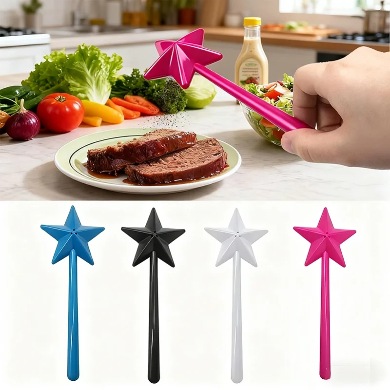 

2PC Portable Star Shaped Salt Pepper Shakers Plastics Refillable Magic Wand Seasoning Dispenser for Kitchen Dining BBQ Supplies