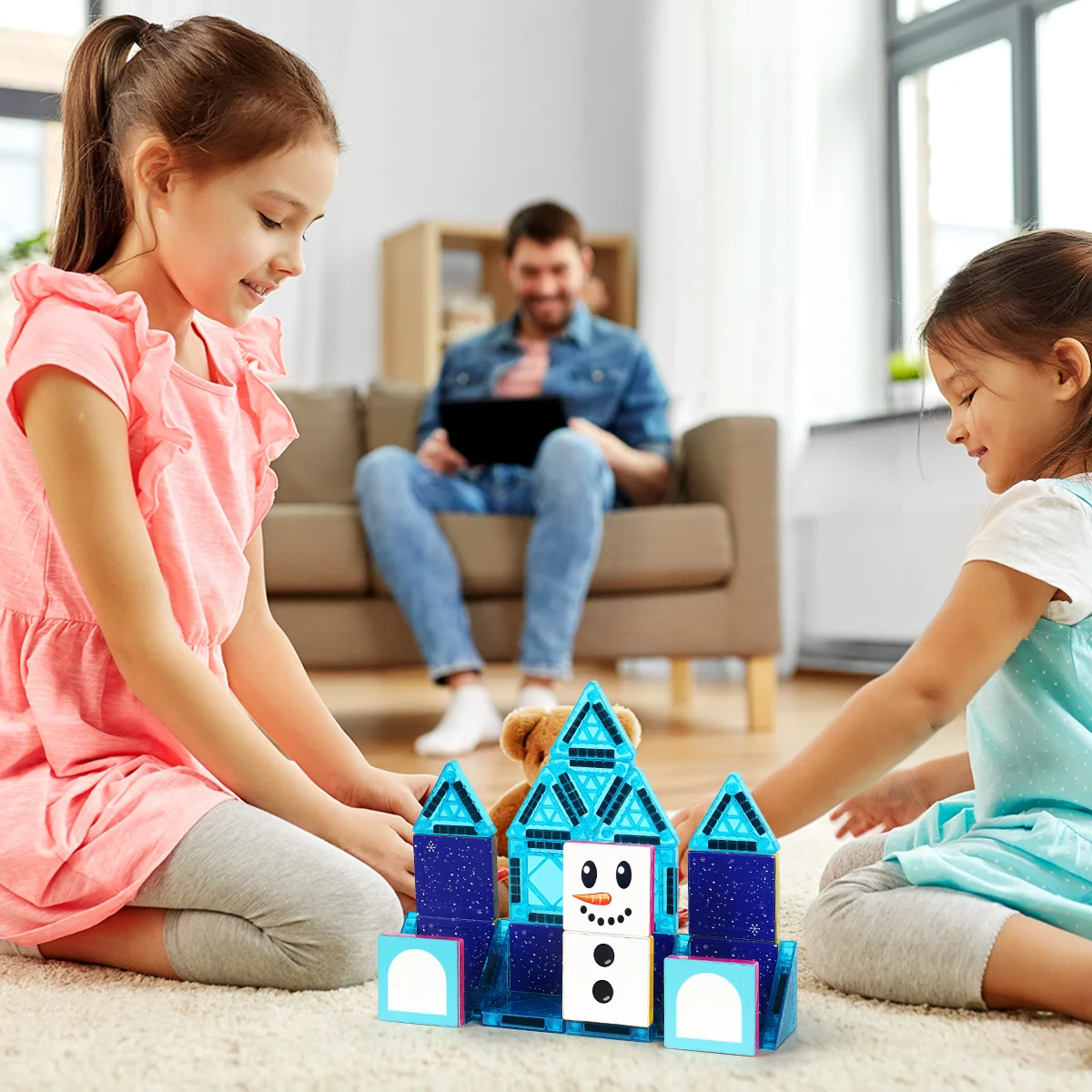 Mini blocos de construção magnéticos brinquedo telhas magnéticas para aprender no inverno estilo boneco de neve - presente de Natal e Ano Novo