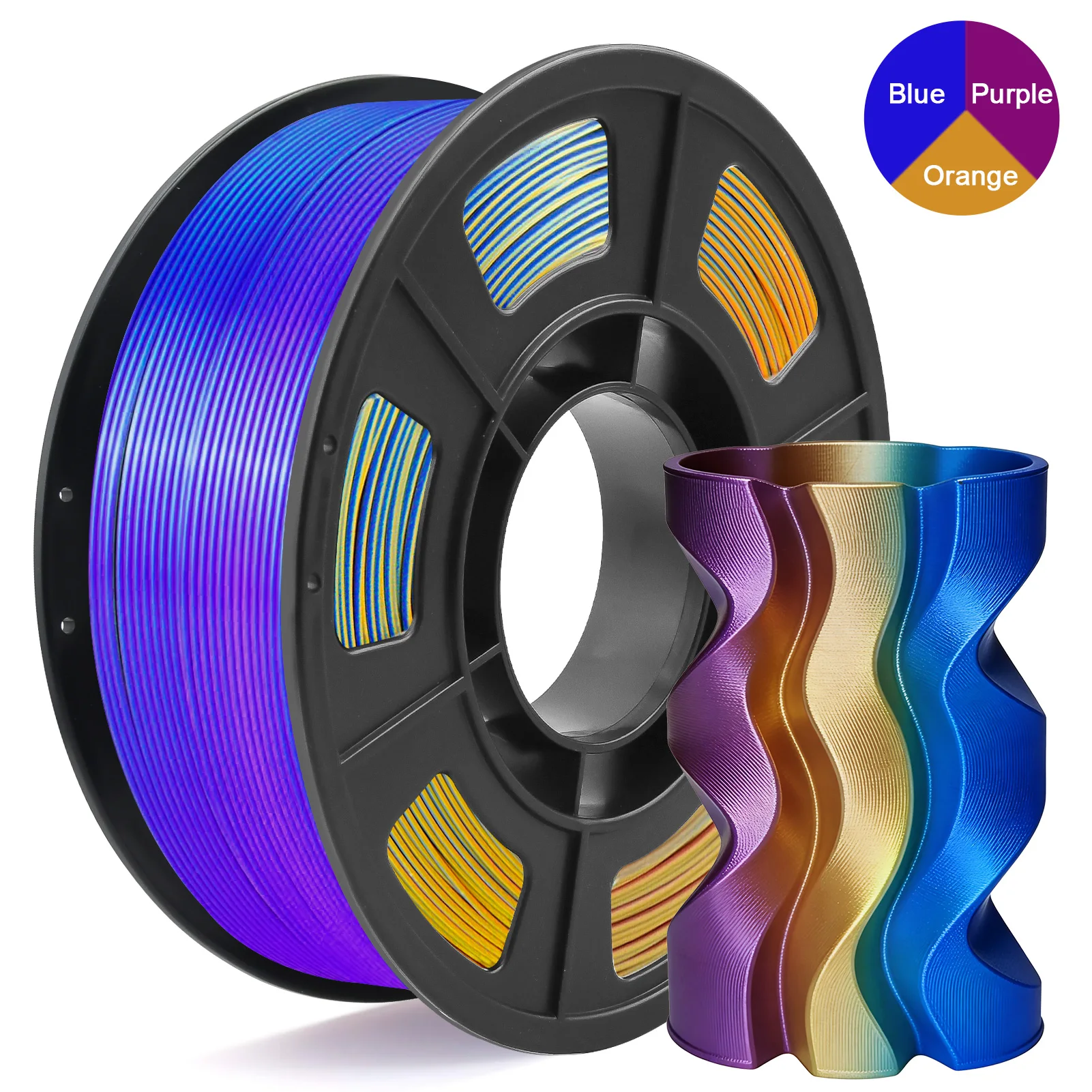 Tricolor Silk PLA 3D-printerfilament 1,75 mm 250 g (0,55 lbs) spoel, hoogwaardig printmateriaal voor de meeste FDM 3D-printers