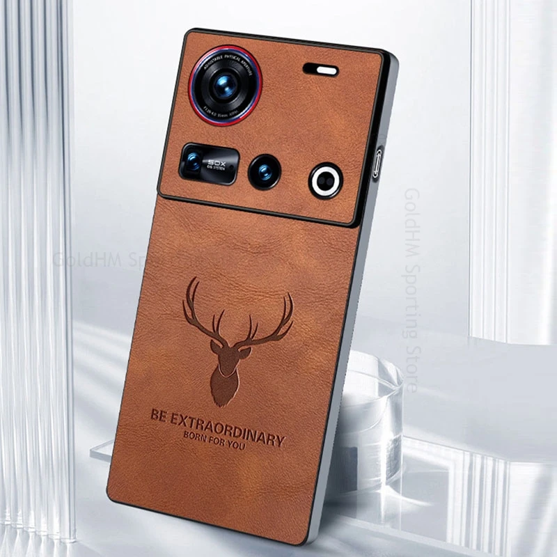 

For ZTE nubia Z70 Ultra Elk Deer Leather Phone Case For Nubia Z60 S Pro Z70 Ultra Cartoon Head Shockproof Protective Back Cover