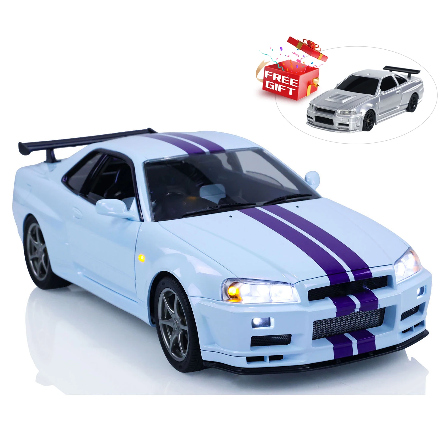 4WD Capo 1/8 RC High Speed Racing Car R34 Model 4x4 Metal RTR 2-Speed Drifting Cars with Sound Light Smoking Brushless Motor Toy