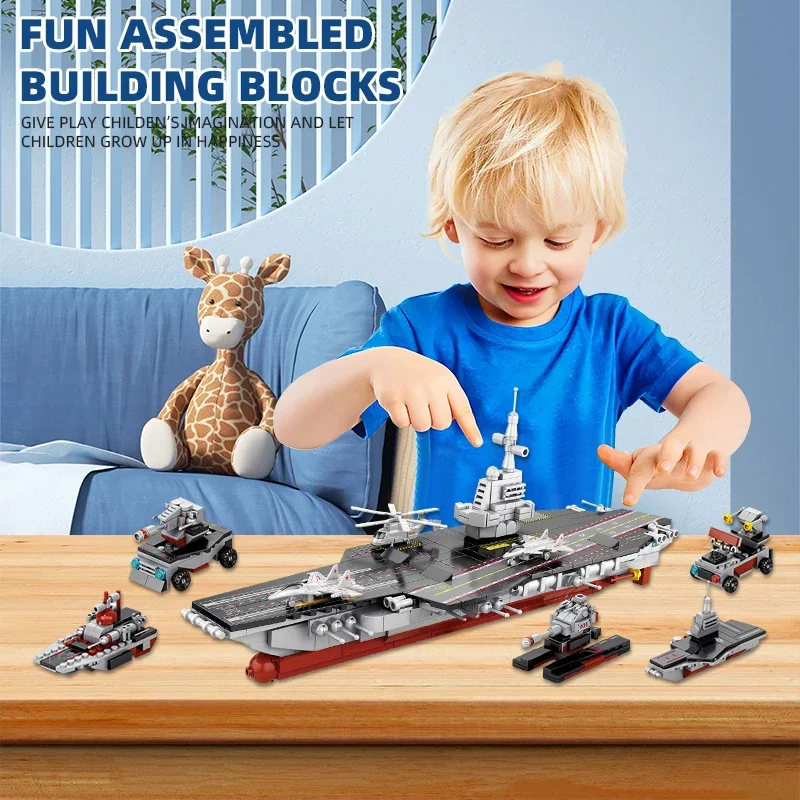 562pcs 8in1 Aircraft Cruiser Destroyer Battleship Army Warship Building Block Military Ship Truck Car Plane Bricks Children Toys