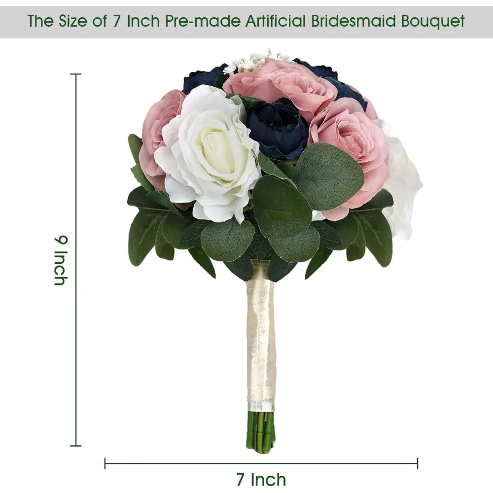 مجموعة باقات زهور وصيفة العروس الاصطناعية مقاس 11 بوصة مكونة من 4 قطع لحفلات الزفاف، باقات ملونة مغبرة مثالية للاحتفال وحفلات الزفاف #2