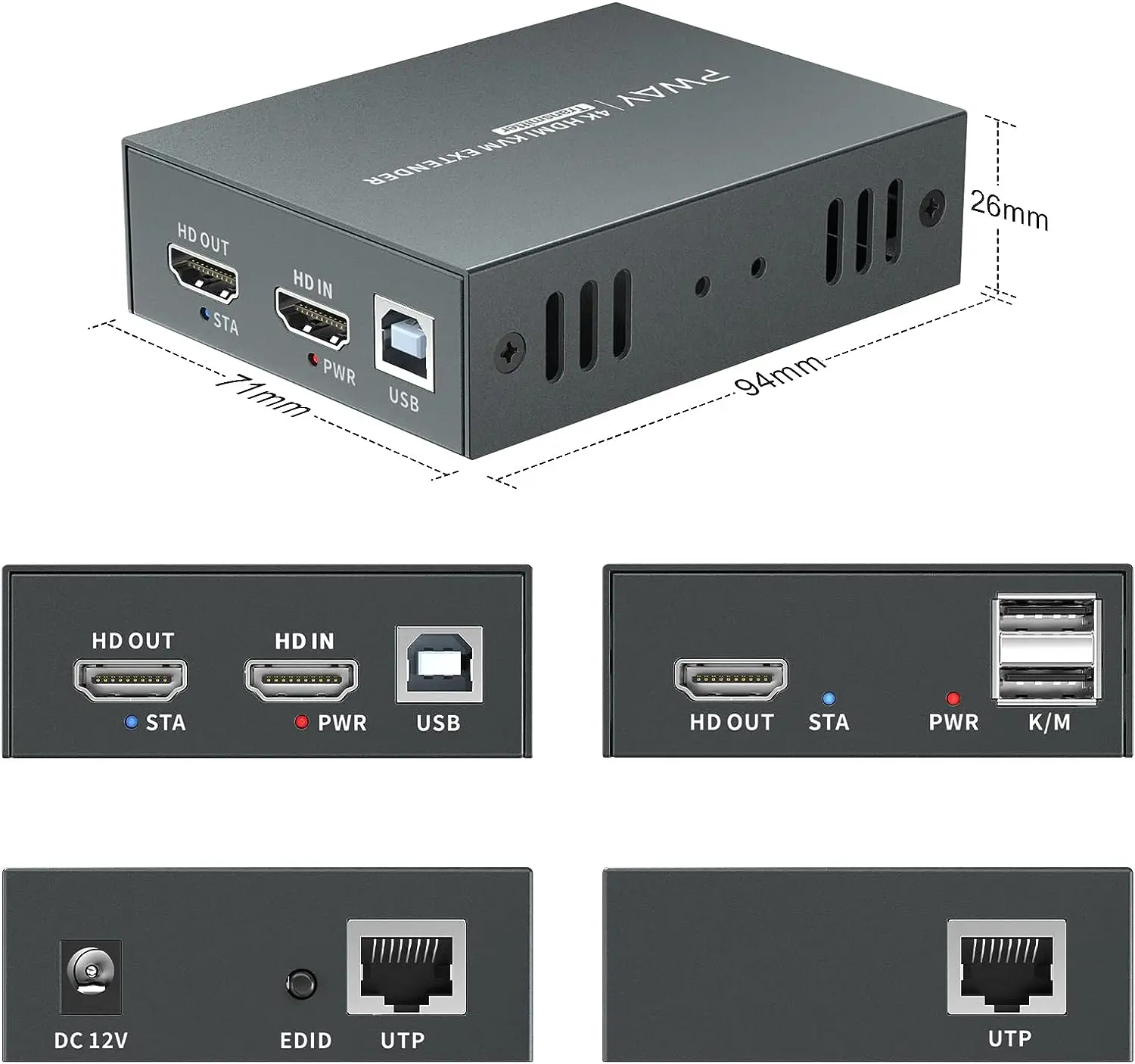 HDMI KVM USB Extender 196ft/60m Transmission over Single Cat5e/6/7 HD 4K@60Hz Support Loop out 3D EDID Function