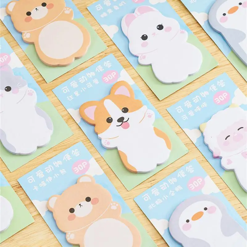 かわいい動物の付箋、ウサギ、クマ、犬、メモ帳紙、学用品、プランナーステッカー、文房具、30枚