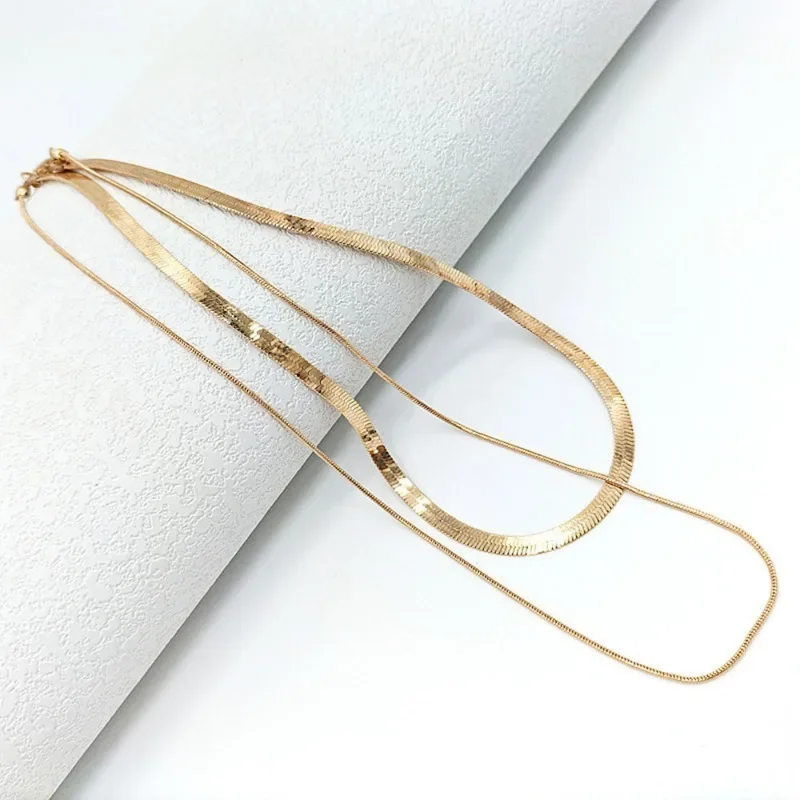 Personality Design Double Layer Snake Chain Necklaces for Women Classic Charm Cubic Chokers Gold Color Stainless Steel Jewelry