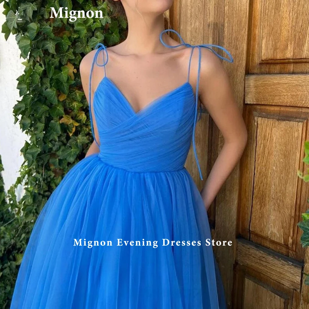 Mignon Blue Short Prom Gowns Sweetheart Lacing Spaghetti Strap Pleat Elegant Evening Dress Cocktail Party Dress Formal Dress