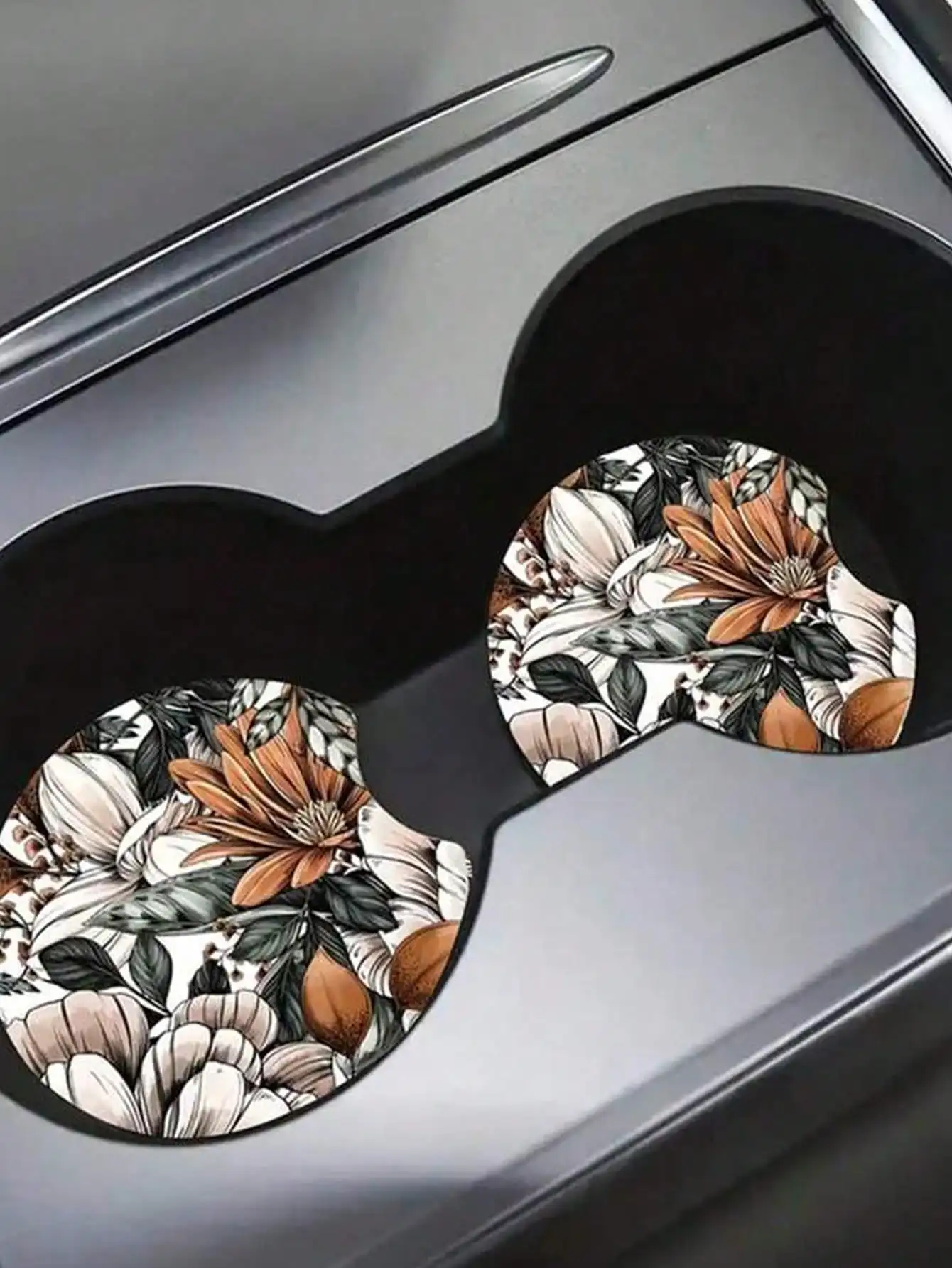 2 Pcs Floral Pattern Absorbent Car Cup Coasters - Quick-Drying, Non-Slip & Heat-Resistant, Universal Fit for Cup Holders