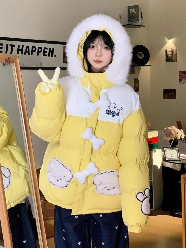 

Japanese Kawaii Sweet Dog Embroidery Jackets Autumn Winter Thicked Warm Hoodie Sweatshirts Fashion All-match Coat Women