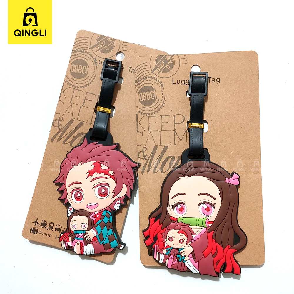 Kawaii Japanese Manga Animation Luggage Tag Bag Pendant Travel Accessories Cartoon Girl Boy Demon Silicone Baggage Address Label