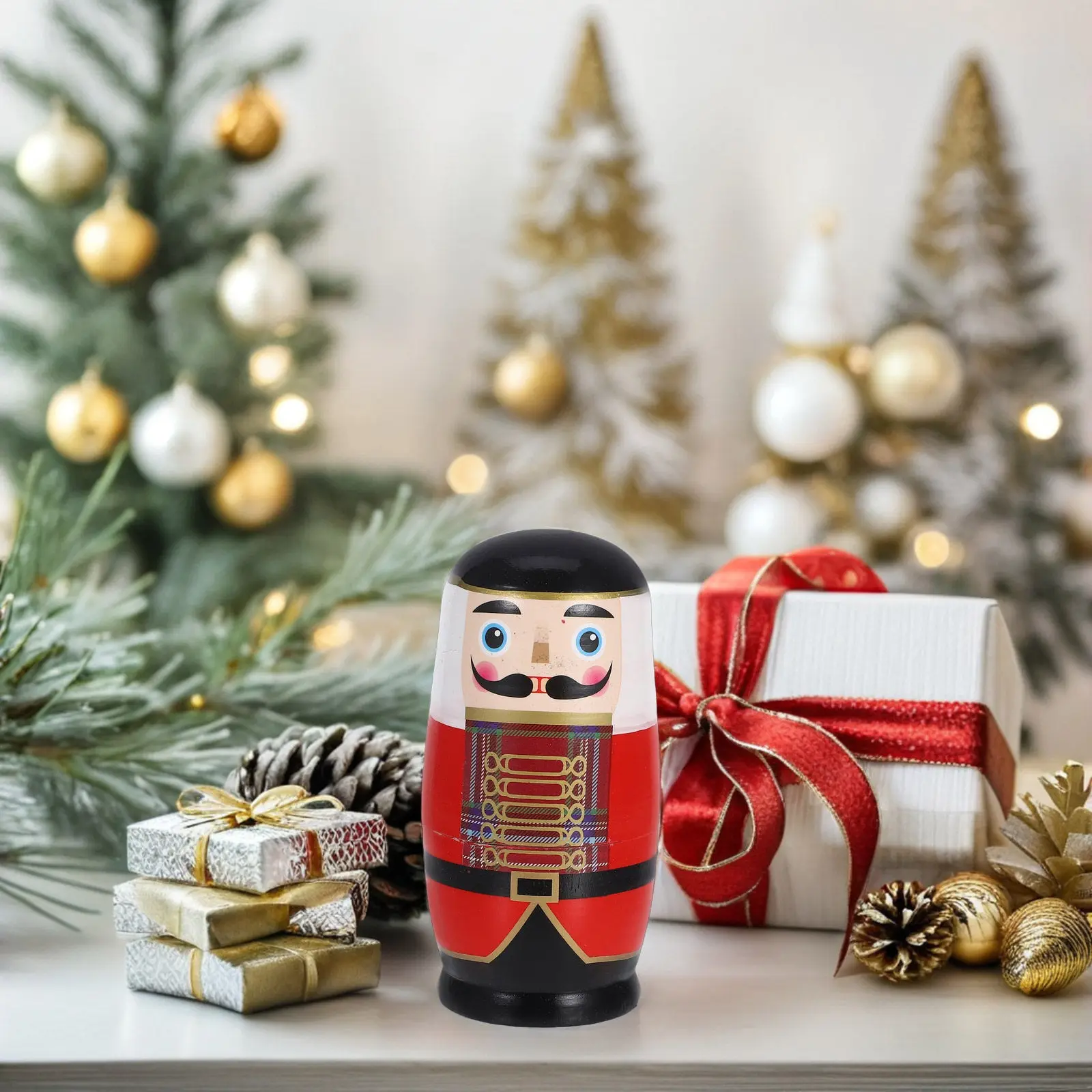 1세트 호두까기 인형 러시아 나무 쌓기 장식품 크리스마스 휴일 장식 어린이 선물 놀이세트 마트료시카